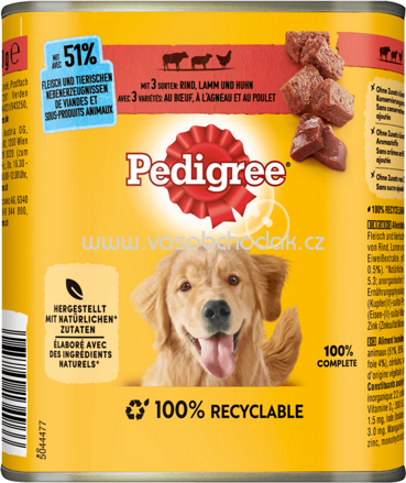 Pedigree mit 3 Sorten Rind, Lamm und Huhn in Pastete, 800g