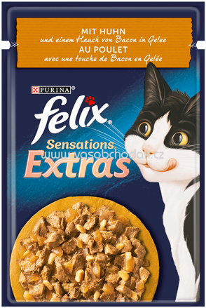 Purina Felix Sensations Extras mit Huhn und einem Hauch von Bacon in Gelee, 85g