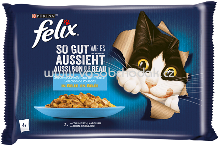 Purina Felix So gut wie es aussieht mit Thunfisch & Kabeljau in Gelee, 4x85g