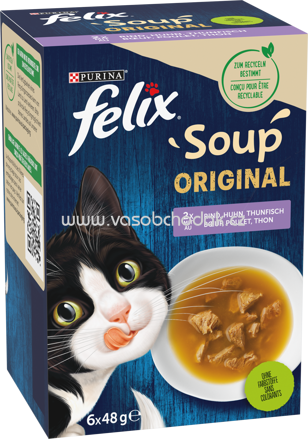 Purina Felix Soup Original Rind, Huhn, Thunfisch, 6x48g