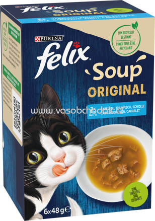 Purina Felix Soup Original Kabeljau, Thunfisch, Scholle, 6x48g