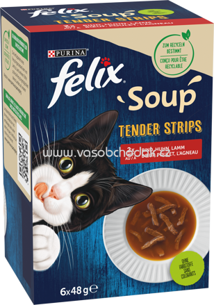 Purina Felix Soup Tender Strips Rind, Huhn, Lamm, 6x48g