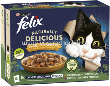 Purina Felix Naturally Delicious Geschmacksvielfalt vom der Wiese mit Gemüse in Gelee, 10x80g