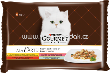 Purina Gourmet A la Carte Rezepte des Küchenchefs mit Huhn, Rind, Forelle, Seelachs, 4x85g