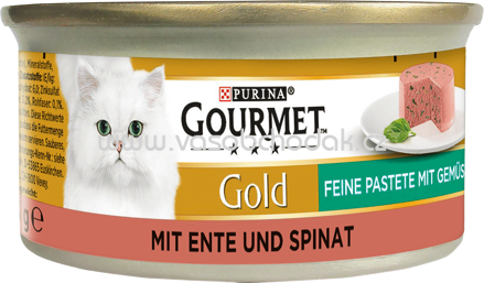 Purina Gourmet Gold Feine Pastete mit Gemüse mit Ente und Spinat, 85g