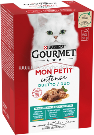 Purina Gourmet Mon Petit Duetti mit Lachs & Huhn, Thunfisch & Rind, Forelle & Truthahn, 6x50g
