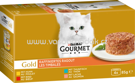 Purina Gourmet Gold Raffiniertes Ragout mit Huhn, Rind, Thunfisch, Lachs, 4x85g