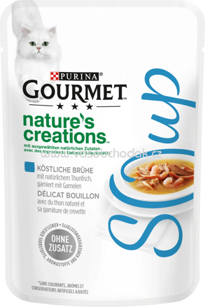 Purina Gourmet Nature's Creations Soup, Köstliche Brühe mit natürlichem Thunfisch, garniert mit Garnelen, 40g