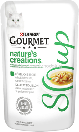 Purina Gourmet Nature's Creations Soup, Köstliche Brühe mit natürlichem Huhn, garniert mit Gemüse, 40g