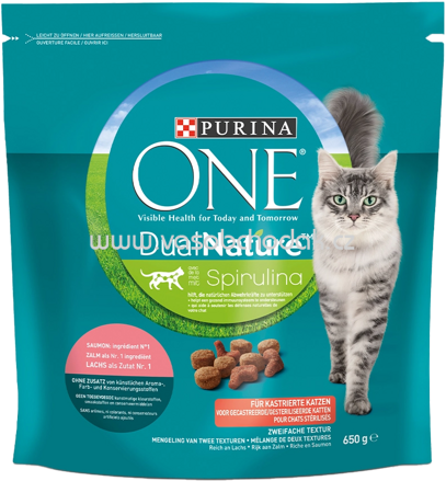 Purina ONE Dual Nature Spirulina für kastrierte Katzen reich an Lachs, 650g