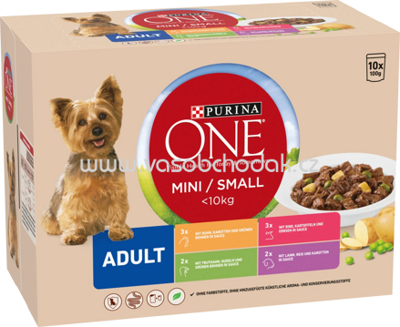 Purina ONE Adult Mini mit Huhn, Rind, Truthahn & Lamm, 10x100g