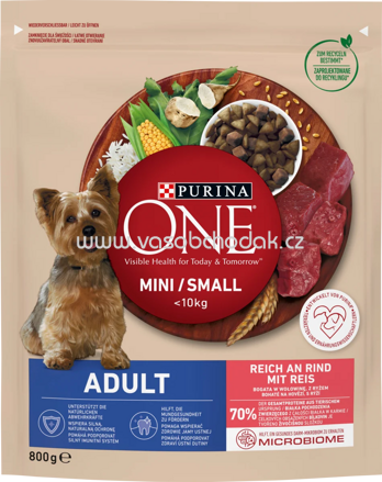 Purina ONE Adult Mini reich an Rind mit Reis, 800g