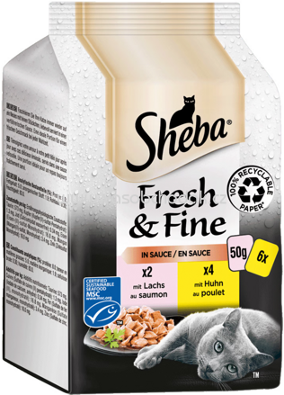 Sheba Portionsbeutel Fresh & Fine in Sauce mit Lachs und Huhn, 6x50g