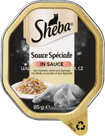 Sheba Schale Sauce Speciale in Sauce mit Truthahn, Huhn und Gemüse, 85g