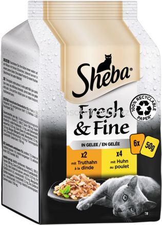 Sheba Portionsbeutel Fresh & Fine in Gelee mit Truthahn und Huhn, 6x50g