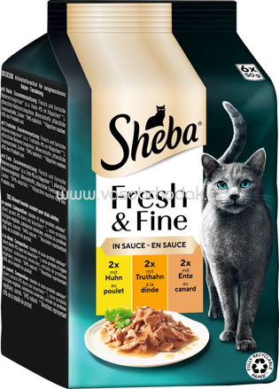 Sheba Fresh & Fine in Sauce 2x Huhn, 2x Truthahn, 2x Ente, 6x50g