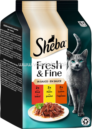 Sheba Fresh & Fine in Sauce 2x Rind, 2x Huhn, 2x Lamm, 6x50g