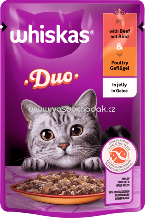 Whiskas Portionsbeutel Duo mit Rind und Geflügel in Gelee, 85g