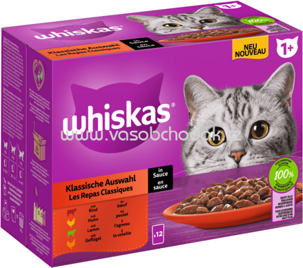 Whiskas Portionsbeutel Klassische Auswahl in Sauce, 12x85g