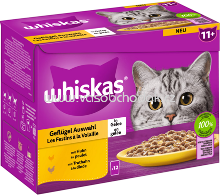 Whiskas Portionsbeutel Geflügel Auswahl in Gelee, 11+ Jahre, 12x85g