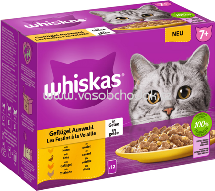 Whiskas Portionsbeutel Geflügel Auswahl in Gelee, 7+ Jahre, 12x85g