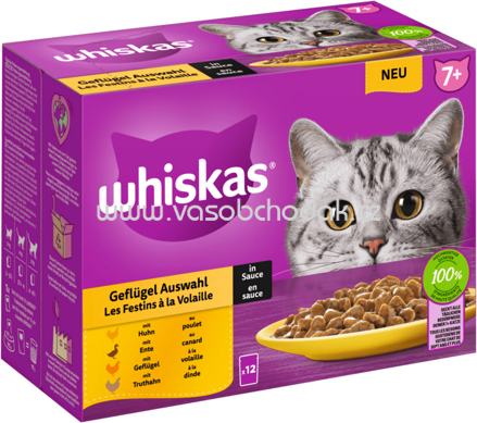 Whiskas Portionsbeutel Geflügel Auswahl in Sauce, 7+ Jahre, 12x85g