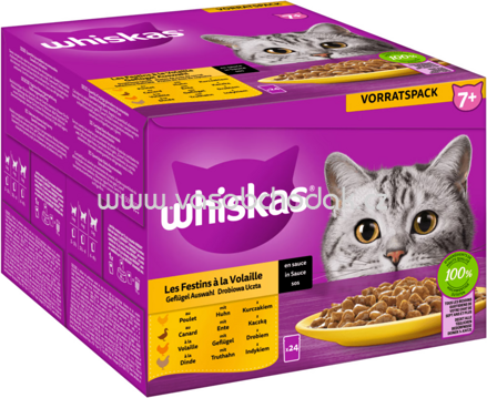 Whiskas Portionsbeutel Geflügel Auswahl in Sauce, 7+ Jahre, 24x85g