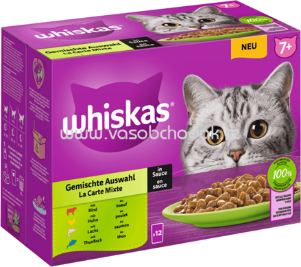 Whiskas Portionsbeutel Gemischte Auswahl in Sauce, 7+ Jahre, 12x85g