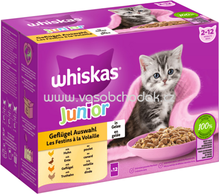 Whiskas Portionsbeutel Junior Geflügel Auswahl in Gelee, 12x85g