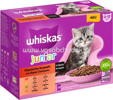 Whiskas Portionsbeutel Junior Klassische Auswahl in Sauce, 12x85g