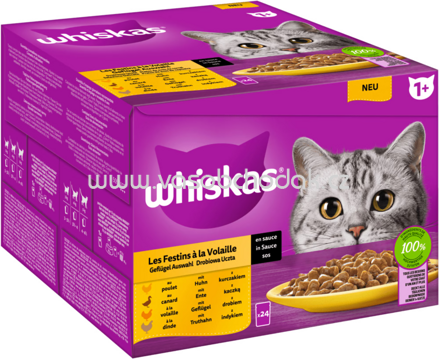 Whiskas Portionsbeutel Geflügel Auswahl in Sauce, 24x85g