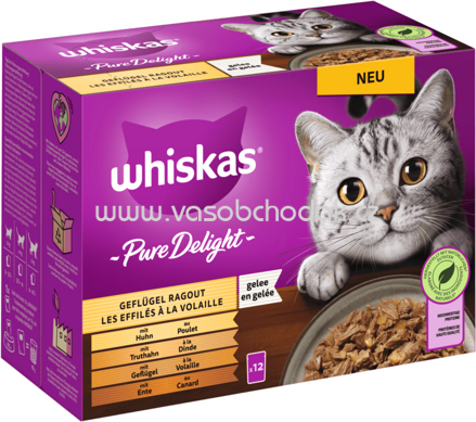 Whiskas Portionsbeutel Pure Delight Geflügel Ragout in Gelee, 12x85g