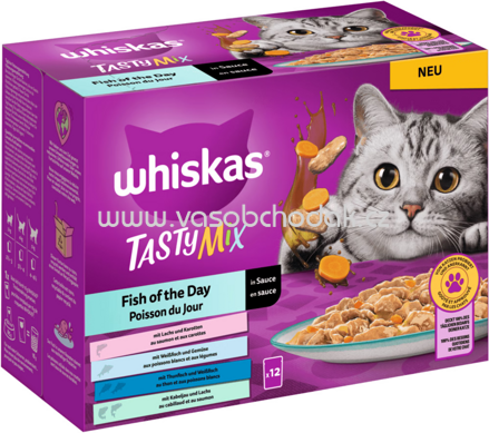 Whiskas Portionsbeutel Tasty Mix Fish of the Day in Sauce, 12x85g