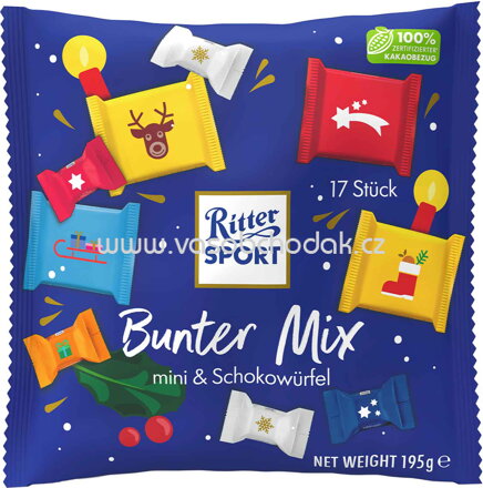 Ritter Sport Bunter Mix mini & Schokowürfel, 17 St, 195g Ritter Sport Bunter Mix mini & Schokowürfel, 17 St, 195g