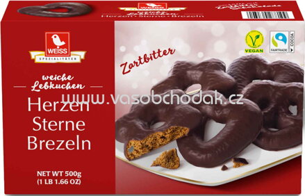 Weiss Herzen Sterne Brezeln Zartbitter, 500g