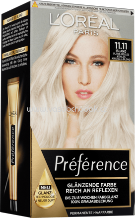 L'ORÉAL Paris Préférence Haarfarbe Island Ultra Helles Kühles Kristall Blond 11.11, 1 St