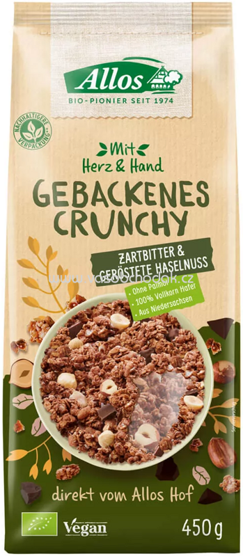 Allos Gebackenes Crunchy Zartbitter & Geröstete Haselnuss, 450g Allos Gebackenes Crunchy Zartbitter & Geröstete Haselnuss, 450g