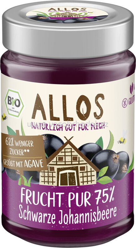 Allos Frucht Pur 75% Schwarze Johannisbeere, 200g