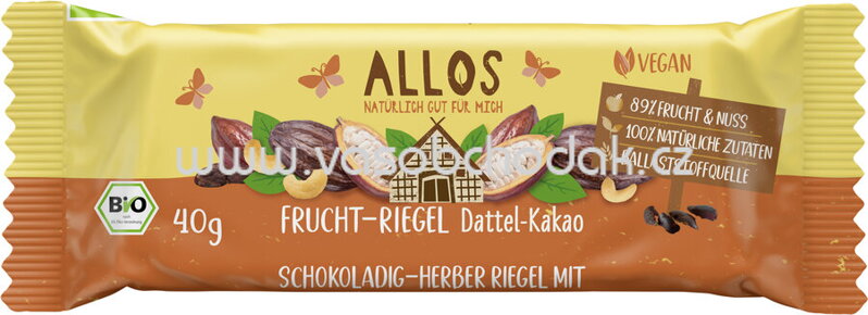 Allos Fruchtriegel Dattel-Kakao, 40g