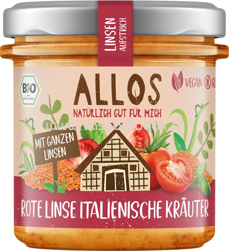Allos Linsen Aufstrich Rote Linse Italienische Kräuter, 140g