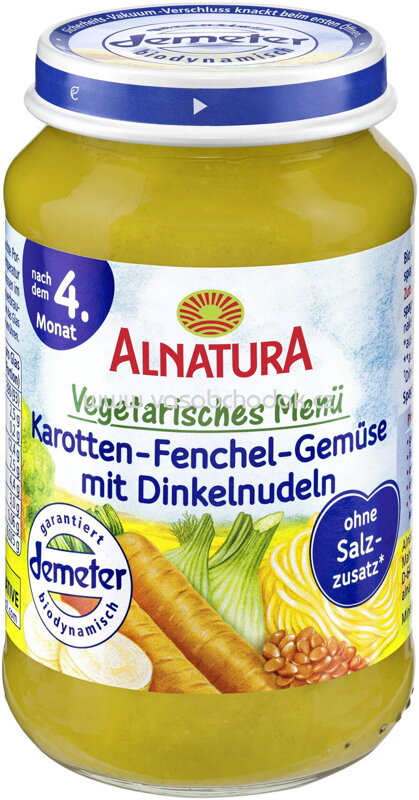 Alnatura Vegetarisches Menü Karotten-Fenchel-Gemüse mit Dinkelnudeln nach 4. Monat, 190g