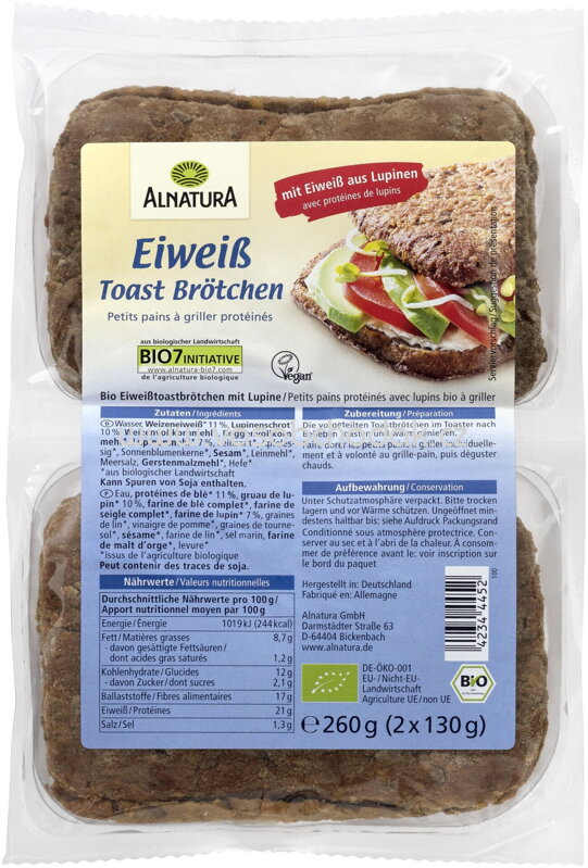 Alnatura Eiweiß Toastbrötchen, 260g Alnatura Eiweiß Toastbrötchen, 260g
