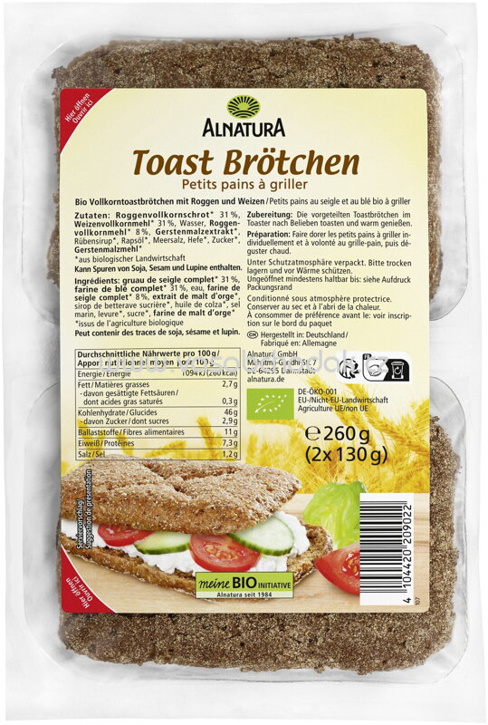 Alnatura Toast Brötchen, 260g Alnatura Toast Brötchen, 260g