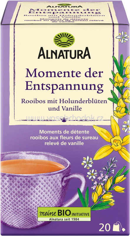 Alnatura Momente der Entspannung Rooibos mit Holunderblüten und Vanillenote, 20 Beutel