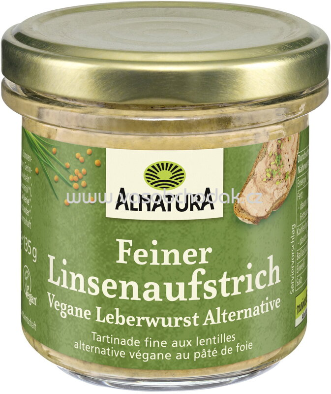 Alnatura Feiner Linsenaufstrich Vegane Leberwurst Alternative, 135g