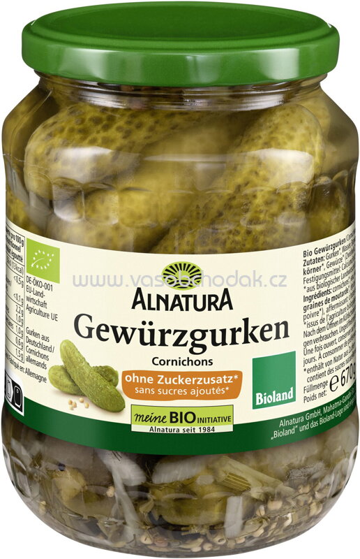 Alnatura Gewürzgurken ohne Zuckerzusatz, 670g