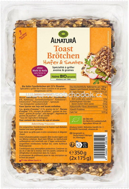 Alnatura Toastbrötchen Hafer & Saaten, 350g