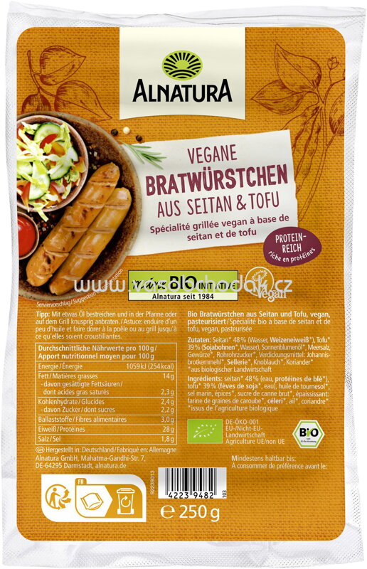 Alnatura Vegane Bratwürstchen aus Tofu und Seitan, ungekühlt, 250g