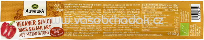 Alnatura Veganer Snack nach Salami-Art, ungekühlt, 50g