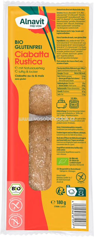 Alnavit Ciabatta Rustica, 2 St, 180g